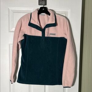 Columbia Women's Pink and Teal Fleece Hoodie